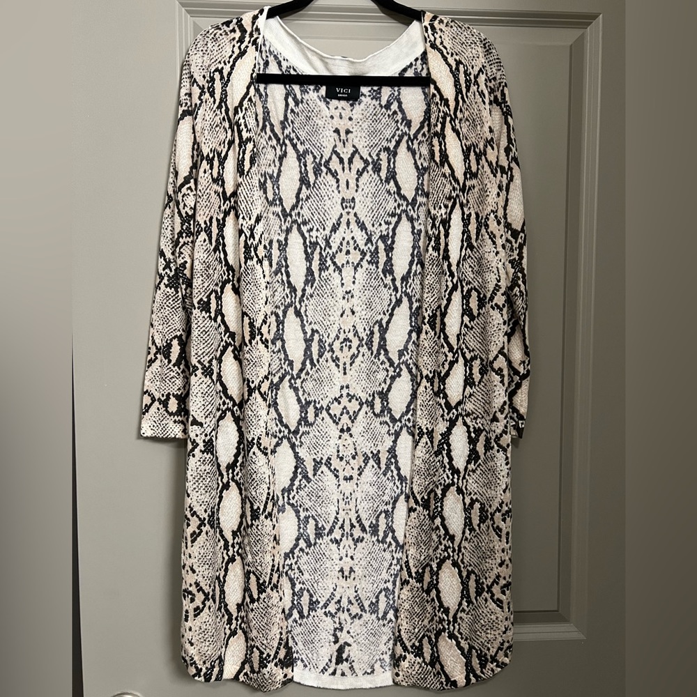 Vici Snake Print Open Front Lightweight Long-Line… - image 1